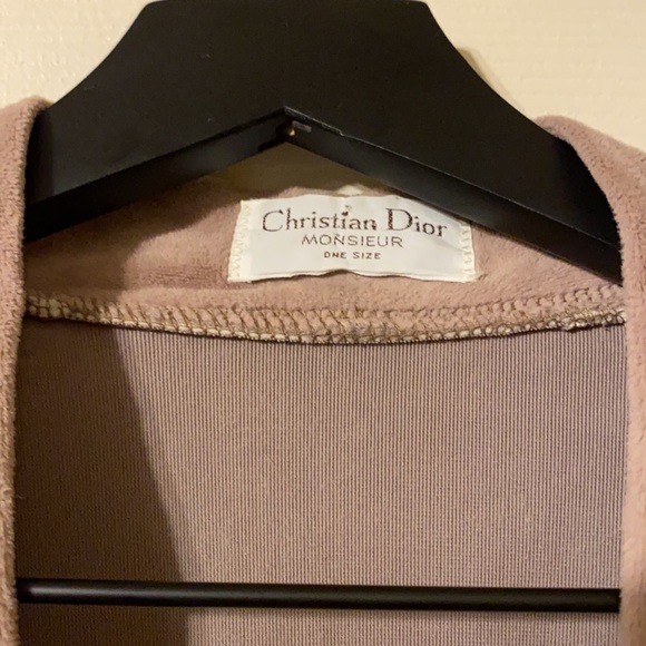 Vintage Christian Dior Monsieur tan plush velvet logo robe, one size - Picture 7 of 11